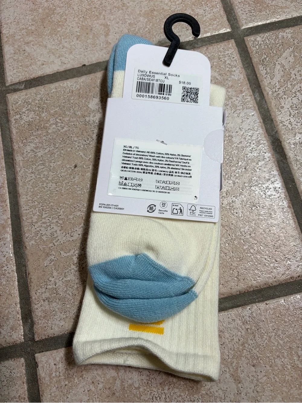 NWT Lululemon Daily Essential Socks *Crew (Coconut Ivory/Seafoam/Buttercup) XL